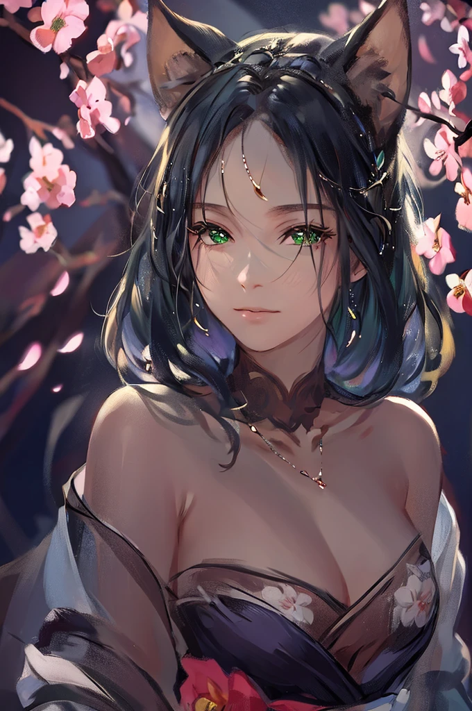 Anime girl with cat ears and green dress with flowers, Beautiful anime girl, beautiful anime portrait, beautiful anime woman, Stunning anime face portrait, beautiful charming anime woman, work in Guweiz style, anime style 4k, attractive anime girl, Artgerm and Atey Gaylan, seductive anime girl, digital anime art, Beautiful anime girl