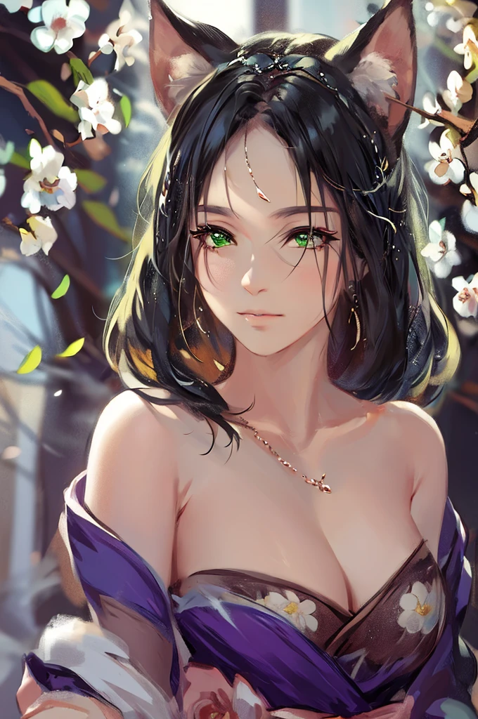 Anime girl with cat ears and green dress with flowers, Beautiful anime girl, beautiful anime portrait, beautiful anime woman, Stunning anime face portrait, beautiful charming anime woman, work in Guweiz style, anime style 4k, attractive anime girl, Artgerm and Atey Gaylan, seductive anime girl, digital anime art, Beautiful anime girl