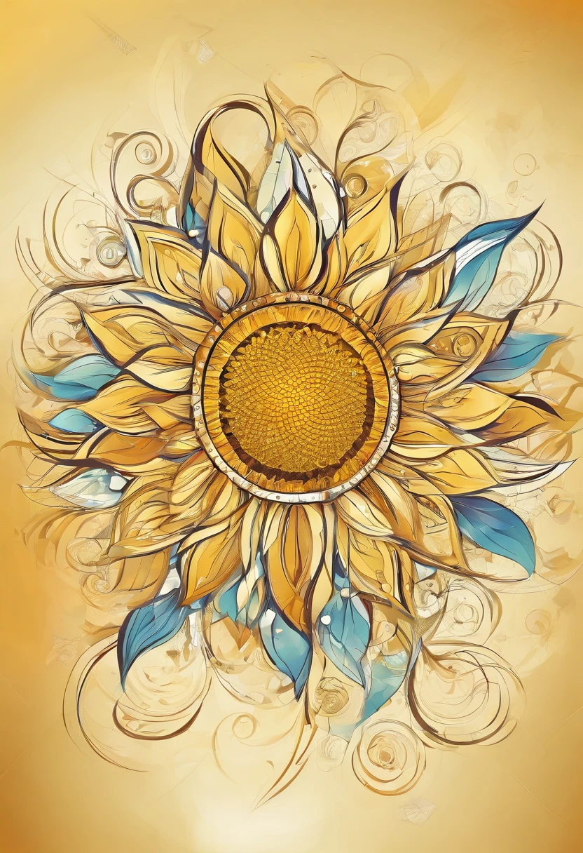 Sunflower in design of the golden ratio Course of the structural door from inside to outside