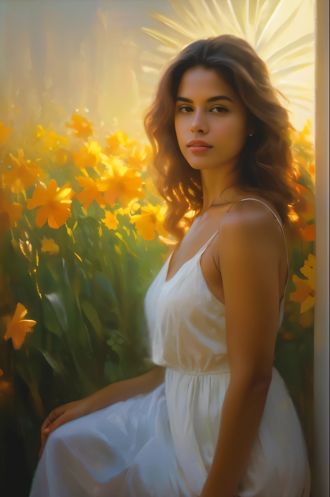 (obra de arte,Melhor qualidade, ultra realistic,32k,Foto CRU,detalhe da pele, 8k hd, dslr,alta qualidade, Film grain:1.5), feche o retrato de uma linda mulher tomando banho em um rio, already, (backlight), reflexo de lente, sombra, florescer, [[Chromatic aberration]], por Jeremy Lipking, por Antonio J.. Manzanedo, pintura digital
