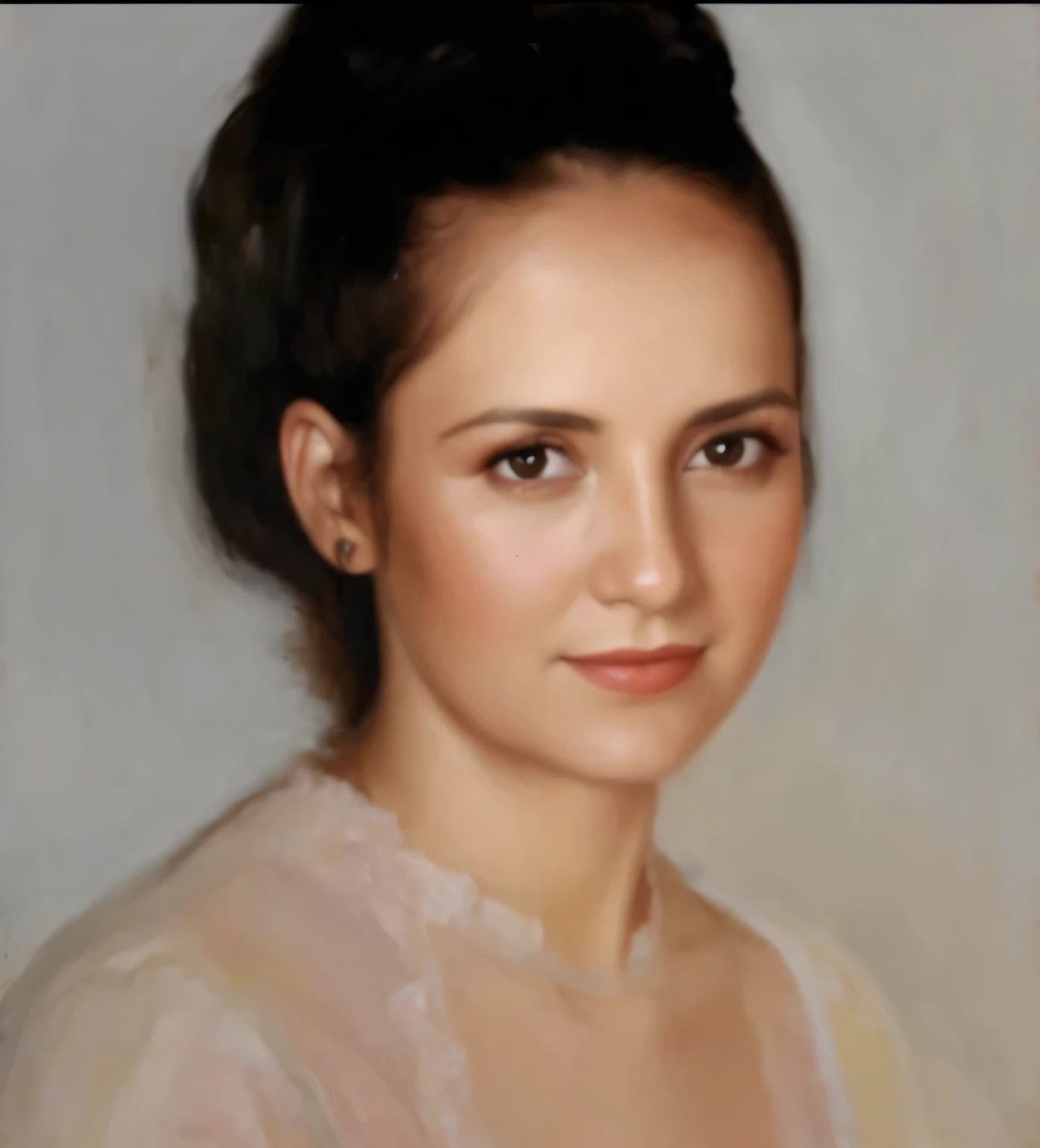 Arafed foto de una mujer con un vestido floreado y un collar, Retrato en color, inspired by Anna Füssli, in an oil painting style, Una foto coloreada, Retrato detallado en color, Retrato de estudio en color, Retrato al estilo de Craola, Se parece a Ebru Sahin, Foto de retrato realista, Foto coloreada, transformation portrait, Retrato detallado