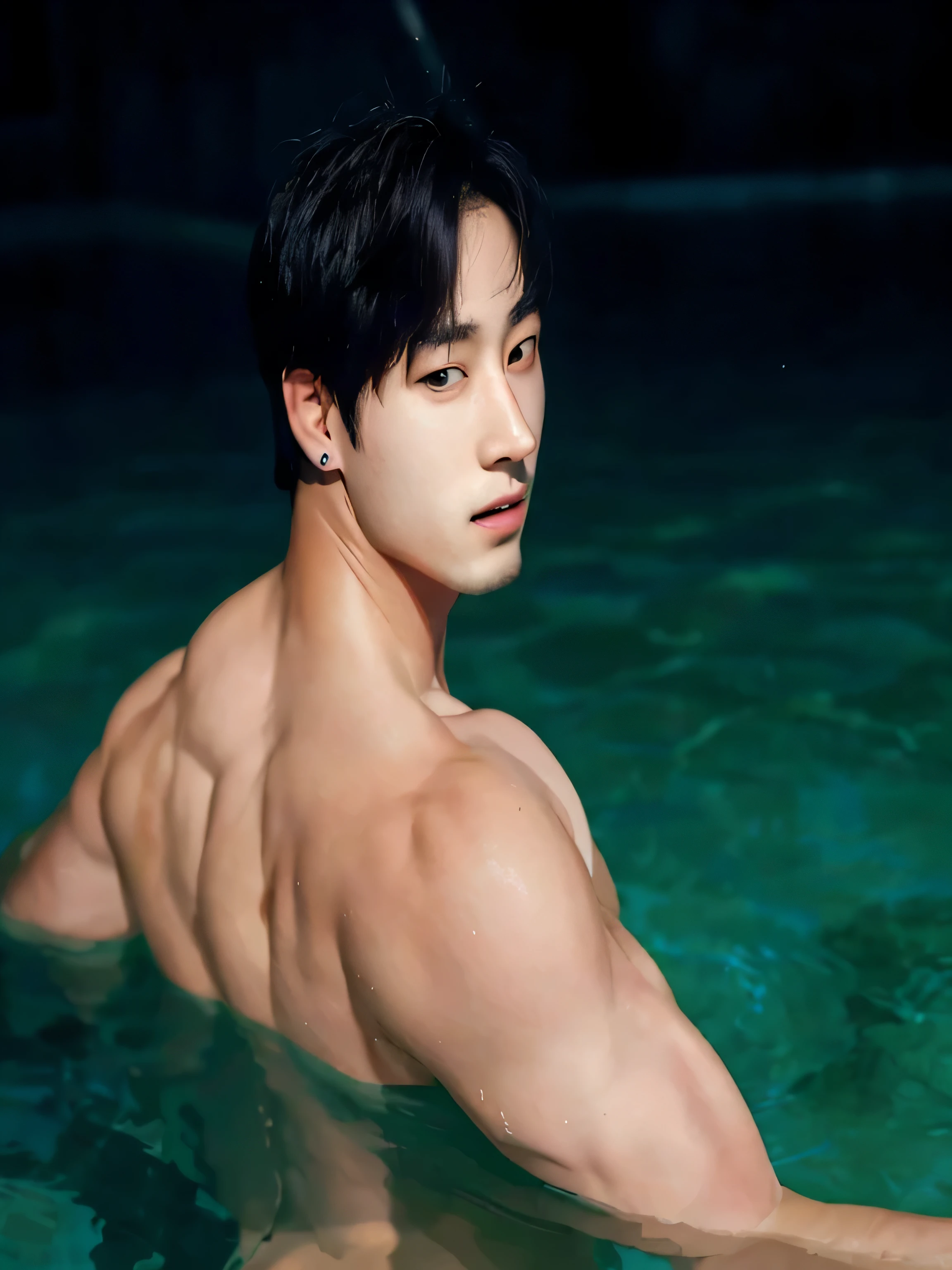 Hombre arafed en una piscina con el torso desnudo., jungkook, kim taejin, hyung tae, Cai Xu Kun, Hong June Hyung, yanjun chengt, inspirado en jeonseok lee, Shin Jeongho, jinyoung shin, korean muscle boy 2 1 years, brillante por la lluvia, hombre surcoreano, de mi parte, hyung tae kim