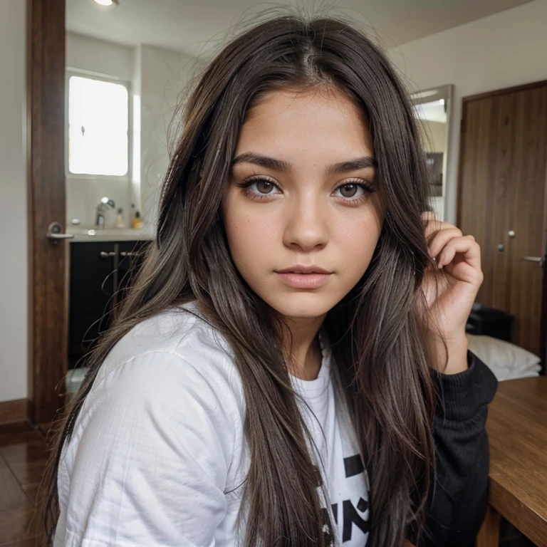 Chica joven de cabello gris y ojos negros delgada
