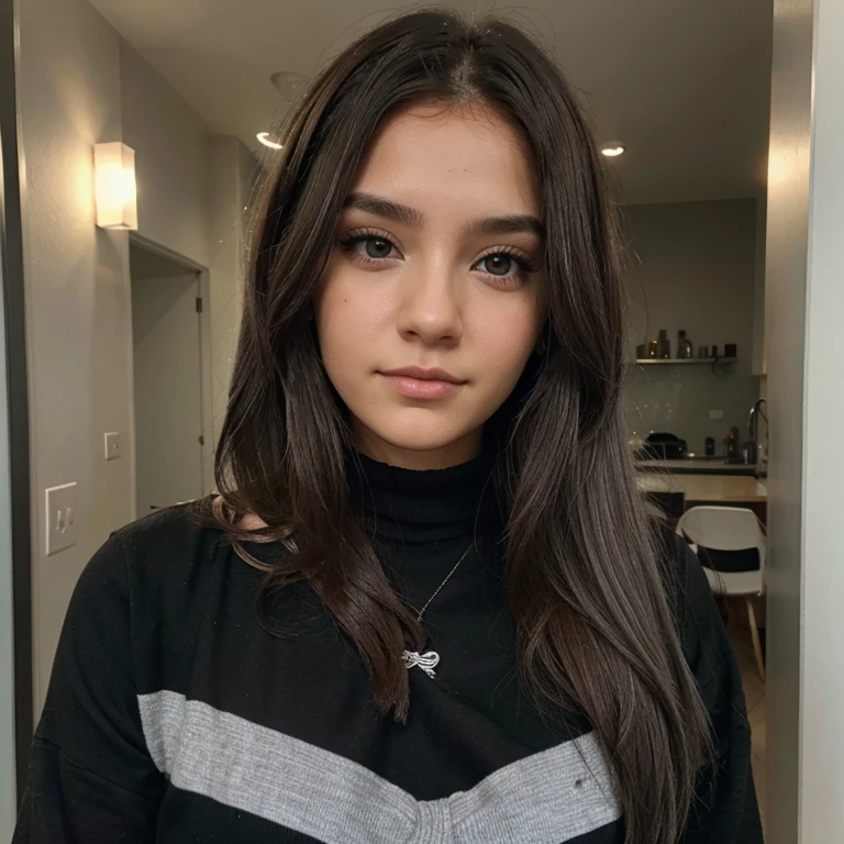 Chica joven de cabello gris y ojos negros delgada