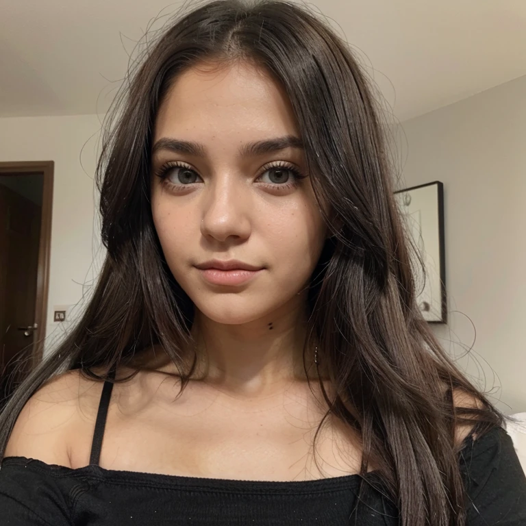 Chica joven de cabello gris y ojos negros delgada
