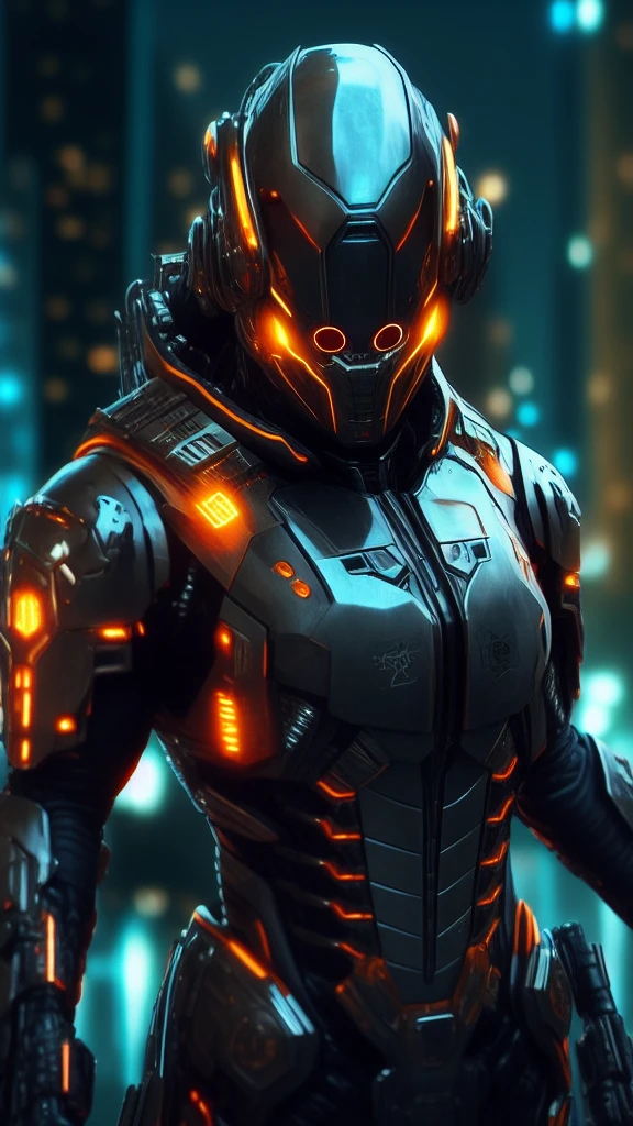 a close up of a futuristic man in a suit with glowing eyes, cyber suit, cyber armour, cyber armor, cyber fight armor, cybersuits, cybersuit, sci - fi suit, diverse cybersuits, cyberpunk suit, full cybernetic combat suit, cyberpunk flame suit, science fiction suit, cybernetic fire armor, clothed in cyber armour, futuristic armor