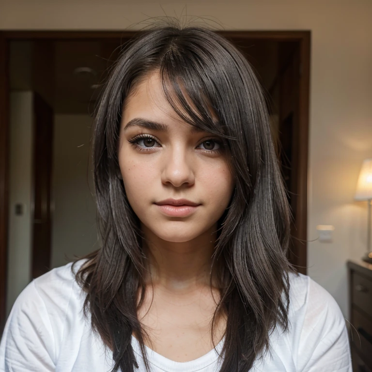 Chica joven de cabello gris y ojos negros delgada