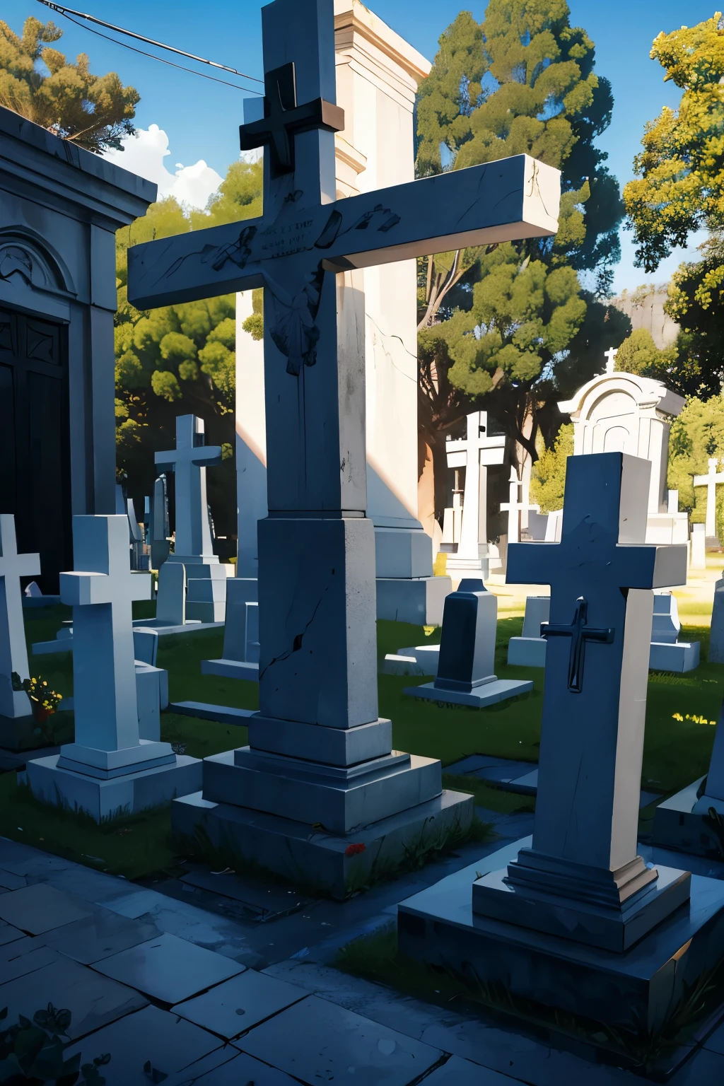 cementerio con cruces, realistas y muy bonitas, arte