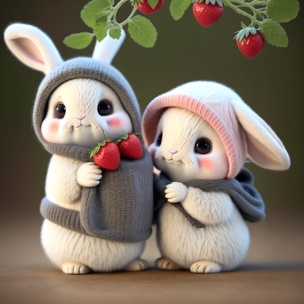 rabbit,  
realistic, black hairy, clothed animal, apple, dark circles, blush, cherry, food, fruit, full body, hat, non-human, strawberry, tomato, watermelon