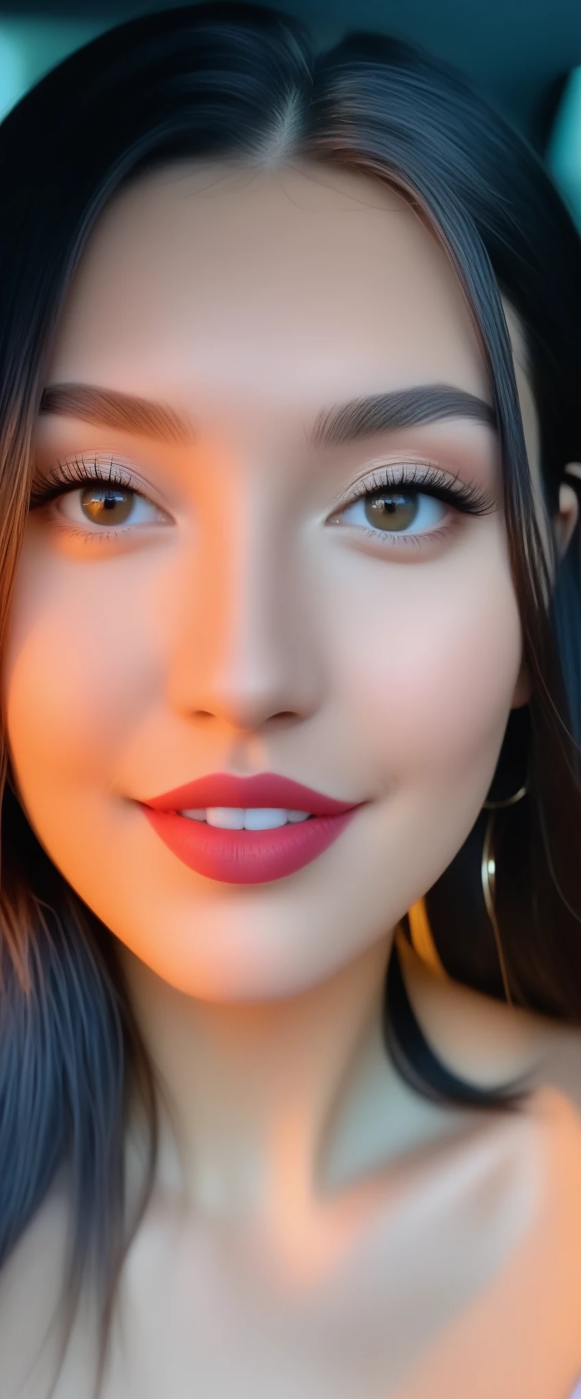 
selfie de  de 16 anos de idade, com longos cabelos escuros sentada em um carro, 
Sophie Mudd, video tiktok,y, Violeta Myers, ela tem dentes brancos perfeitos,batom nude
 sentada no carro dela, modelo do instagram, Bella Hadid, resolution, iphone cell phone recording, tamanho 9:16, filtro de tiktok, efeito de gravacao de celular, 
perpectiva de baixo pra cima, motion blur, sparkle, 16k, atmospheric perspective, 
texture skin, high quality, screenshot of youtube video Maximum quality, detalhes intrincados, Ultra detalhe, Ultra alta resolution, cell phone recording,
 tamanho 9:16, filtro de tiktok, efeito de gravacao de celular, perpectiva de baixo pra cima, 
motion blur, sparkle, 16k, atmospheric perspective, UHD, accurate