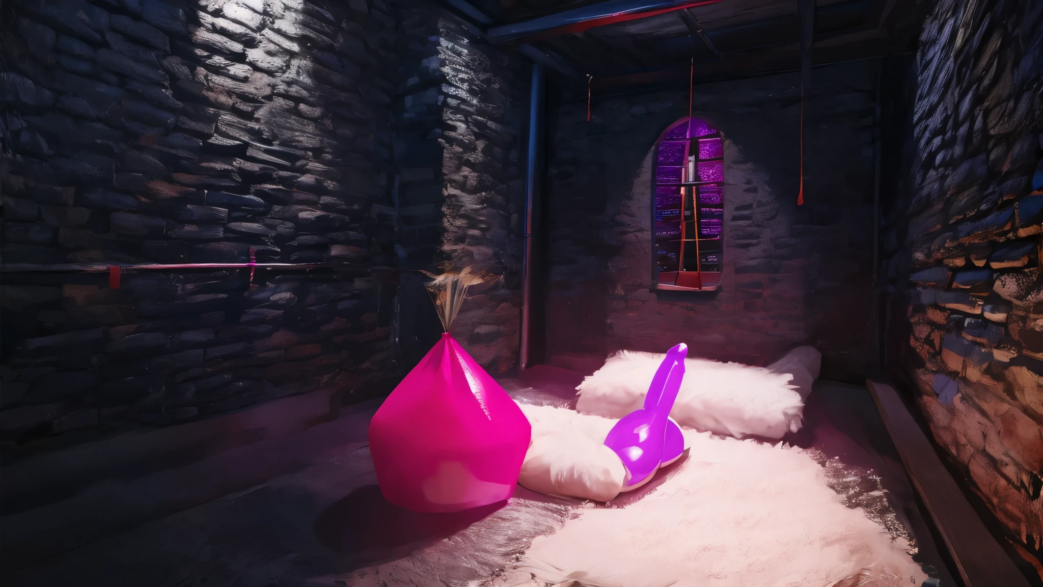 Sex dungeon, dildos, background, whips covered in cum, (cumpool), dark,