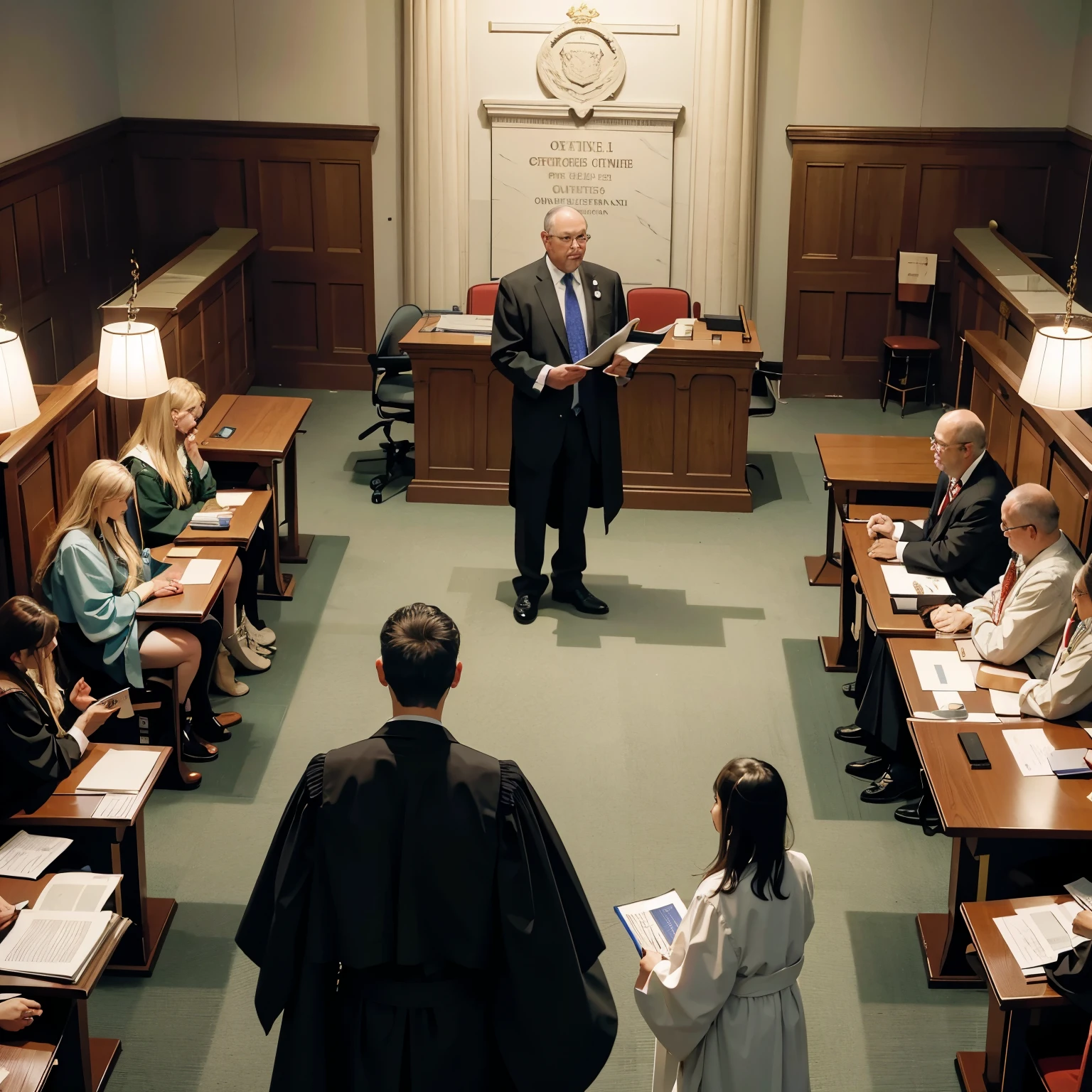 ((Legal order:1.3), Orderly arrangement, Rules and regulations, systematic, Well-defined, Organized, systematic justice, Laws and statutes, scheduled procedures, Clear-cut directives, Courtroom setting, Gavel tapping, Barristers in robes, Witnesses taking oath, Orderly flow of proceedings, Jury deliberating, Justice being served, Fair and impartial, Law enforcement officers maintaining order, Maintaining peace and security, Serene and orderly atmosphere. )