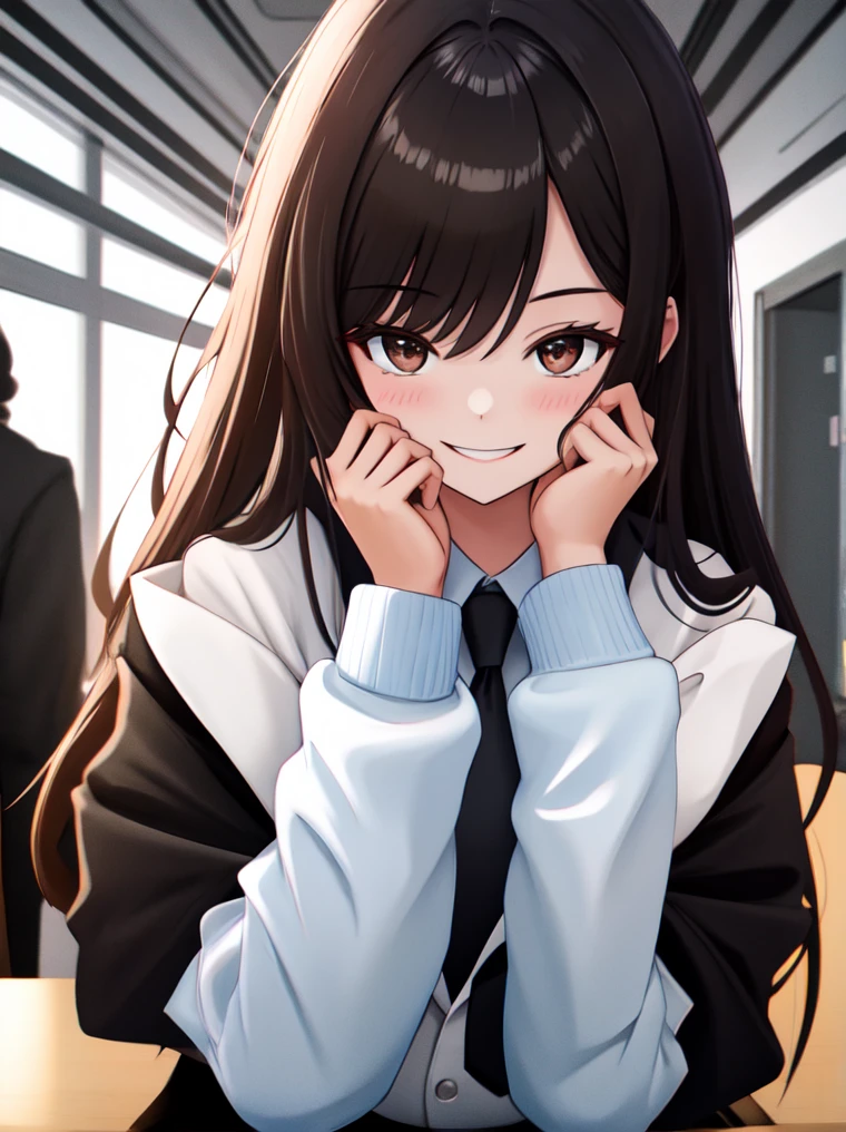 masterpiece, best quality, ultra detailed, highres,8k,BREAK,20 years old,girl, smiling, secretary, focus face,