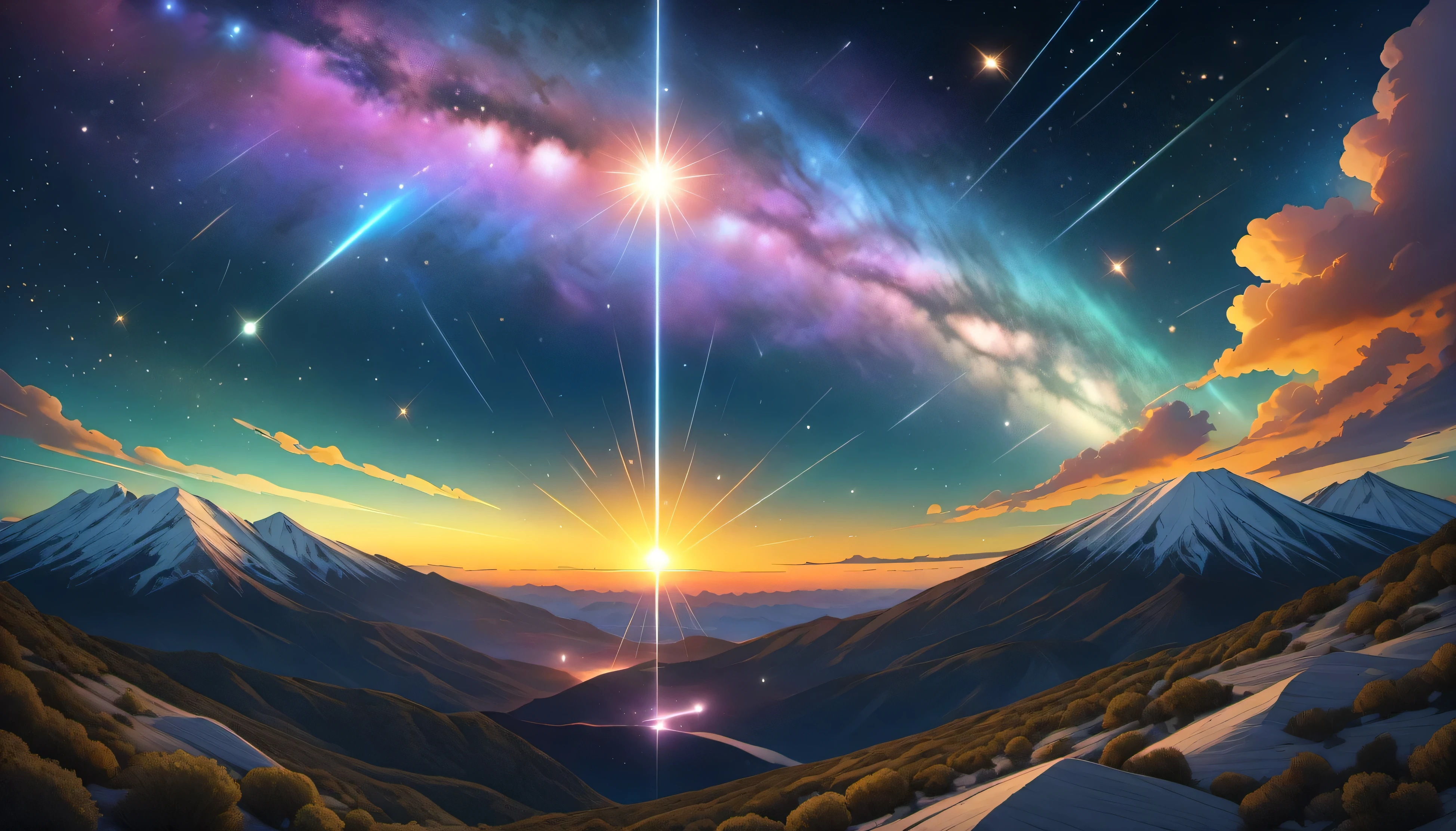 A painting of a mountain with a star in the sky - SeaArt AI