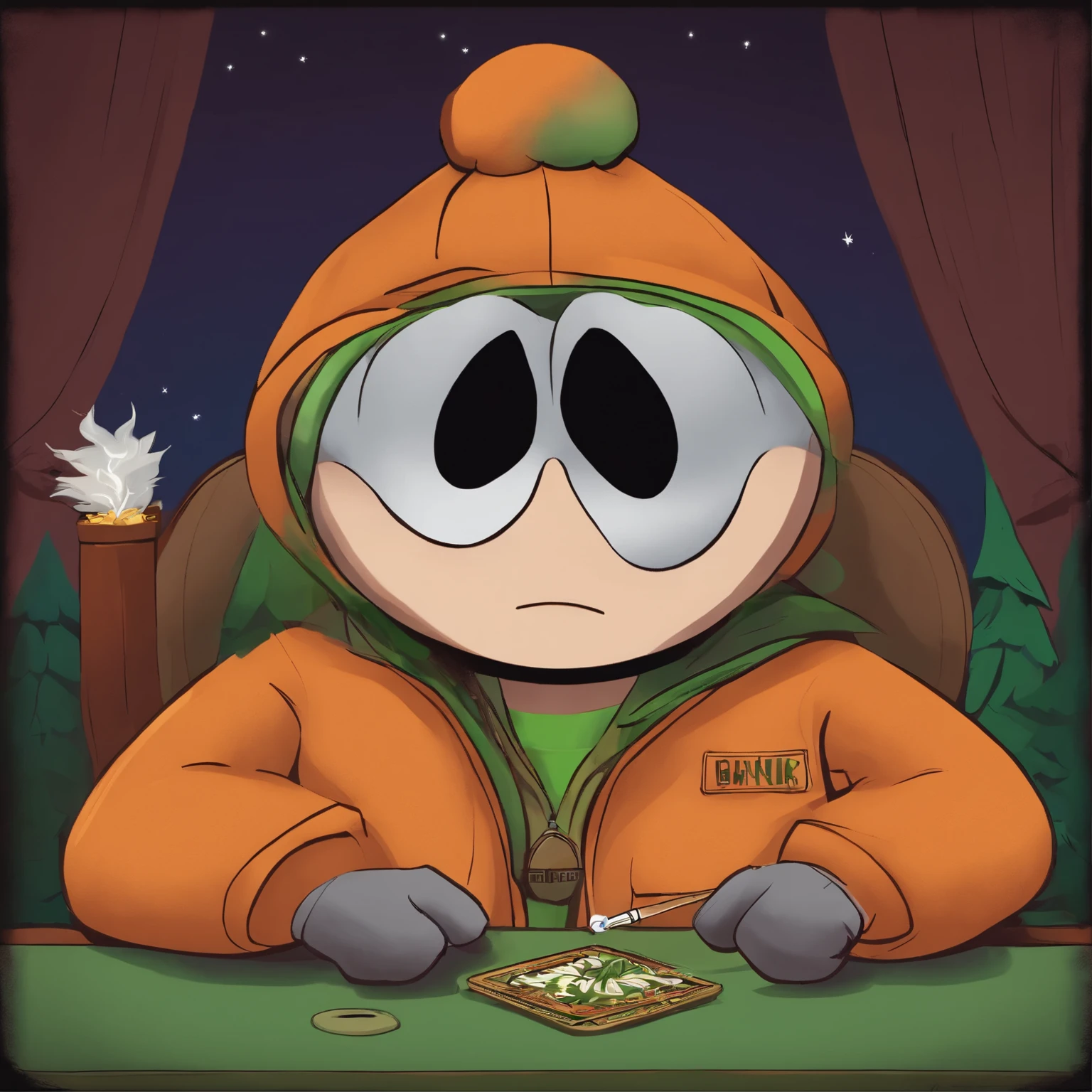 Cartoon of a person sitting at a table with a plate of food - SeaArt AI