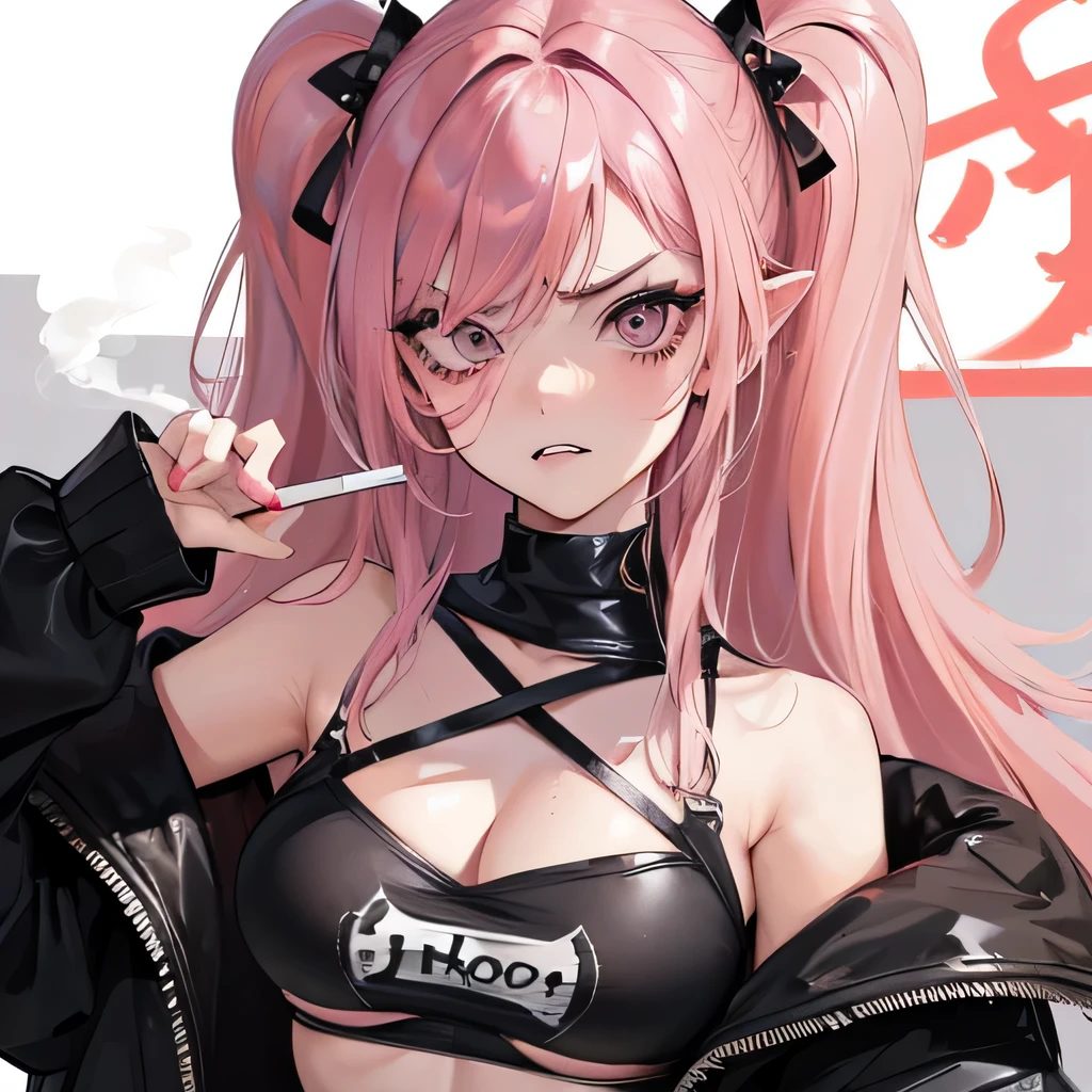 (tmasterpiece), Best quality at best, (((ultra - detailed, 8K quality))), Expressive eyes, s the perfect face, perfect anatomia, perfect bodies, (actual), (((1 girl))), (close up), (((Decoration girl))), kuki shinobu, Light green hair, pony tails, hair adornments, (((Multiple colorful hairpins))), a purple eye, pink gloves, pink jacket, Cropped jacket, hooding, Crop top, navel, Body markings, shorter pants, Raise your legs, fishing nets, mouth mask, shinobi mask, (mascara, Black eyeliner right color tattoo), (Elongated, little breast), Scenes, (leaning back against the wall), (cement wall, Bright punk graffiti on the wall),