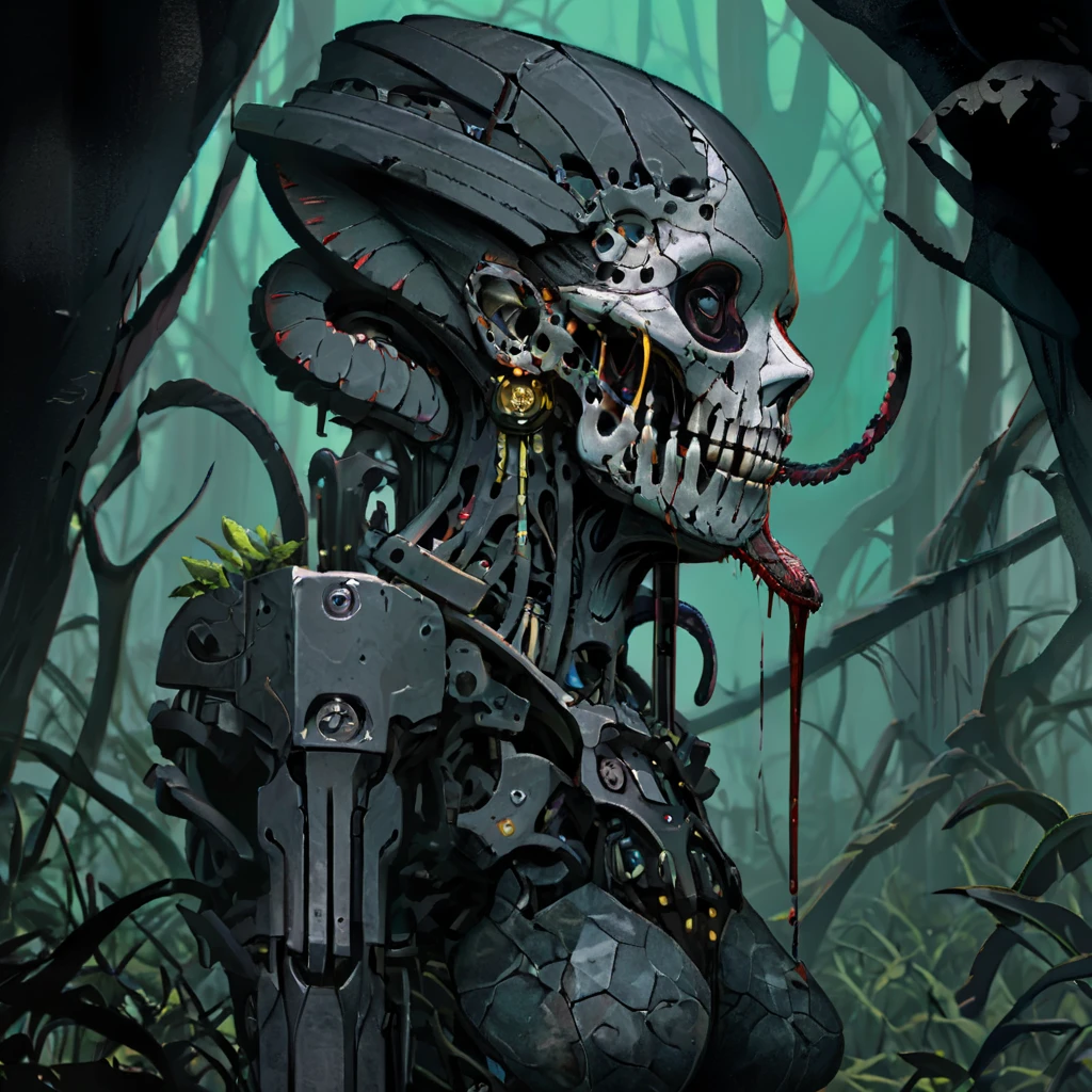 splash page decompressed comic cover art, joelle jones style expressive ink comic, rich color grading, rotoscope hyperrealism, frederic delavier musculature anatomy detailed accurate precise illustration, internal mechanics of robotic Medusa, cinematic, chiaroscuro lighting, surreal, slender medusa filled with steampunk gears and machinery, vertigo, overwhelming, intense, depth, Medusa, splash page decompressed comic cover art, ink style figure, candid, snake skin dress, ((art style expressive Joelle Jones and "Sean Gordon Murphy" comic drawing)), wordless, cinematic poster double exposure, optical illusion, image within image, abyss void black no visibility darkness, full body portrait, (background, pine barrens, entropy, rewilding, magic hour sunset, galaxy stars, cosmos), (horror, abstract, surreal, body, cosmic), body anatomy drawn in Frederic Delavier musculature anatomical illustration art style, (face, ornate black metal corpse paint, resembles Grace Jones), (body, Naga, snakefolk, lower body snake tail, snake woman hybrid, bald, hairless, skeleton, snake skin tattoos, piercing eyes, snake pupils, over the shoulder), (colors, merge bleak muted deep fiery radiant glowing ROYGBIV, forest green to earth brown), craftsmanship nuance, (art style Gerardo Zaffino charcoal), subliminal orchids, nyctophobia, (wordless, single image), silhouette

