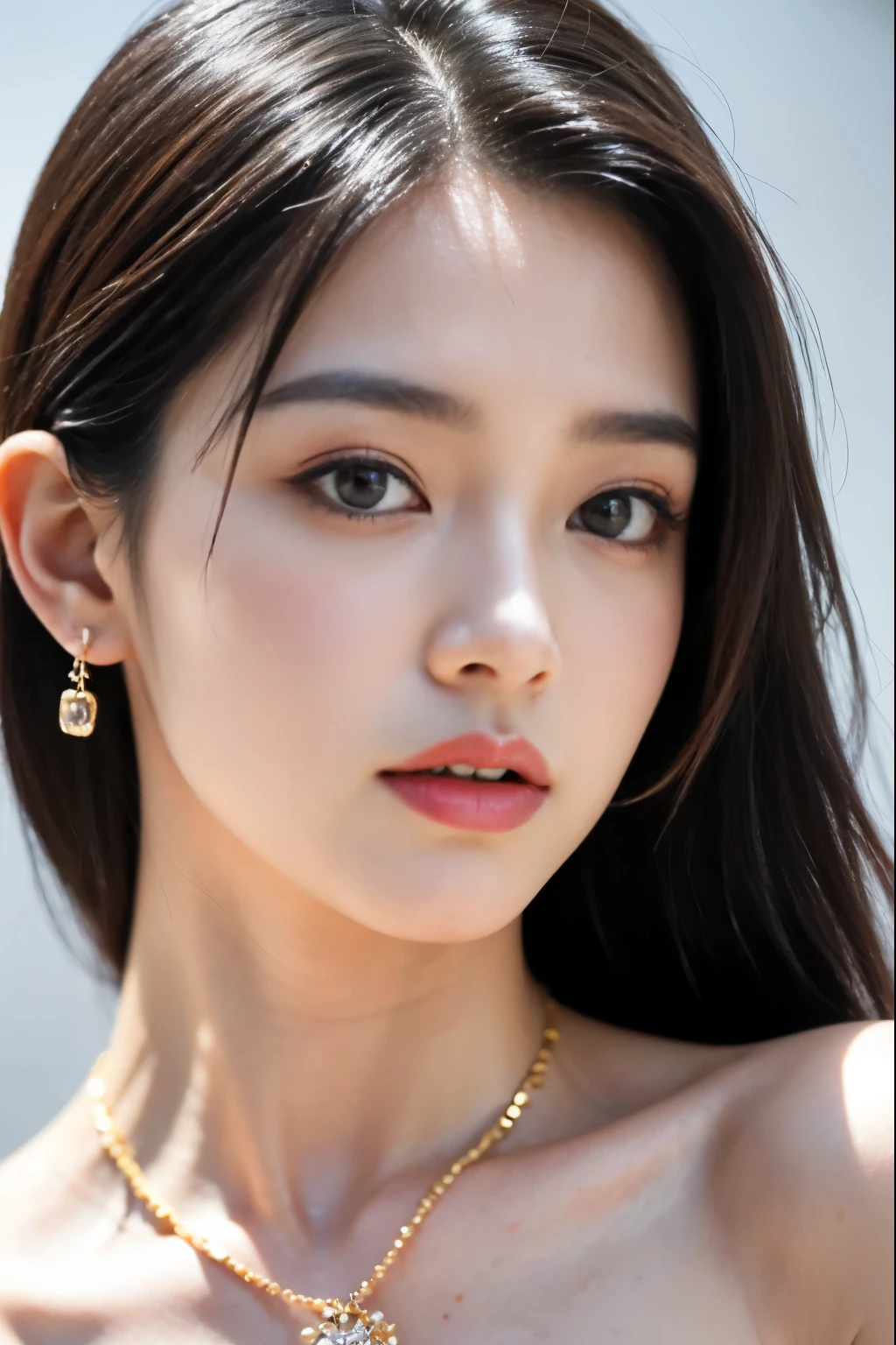 (masterpiece:1.3), (8 thousand, realistic, RAW photos, best quality: 1.4), (1 woman),(very sexy), (Beautiful makeover), (유난히 아름다운 realistic 얼굴), (Build a beautiful body) , (beautiful face), (beautiful face), (long eyelashes), (double eyelid), (realistic face), (black hair. parted, long hair:1.3), (아름다운 parted스타일), (realistic eyes), (really beautiful and delicate eyes), (realistic skin), (beautiful skin), (absurd), (attractive), (ultra high resolution), (extremely realistic), (very detailed), (golden ratio), (necklace), (earring), (So beautiful and sexy)