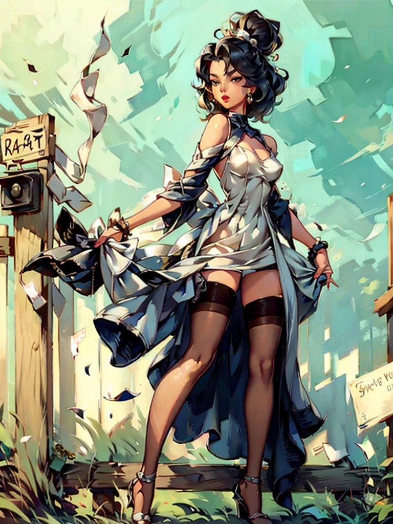 woman, fence dress