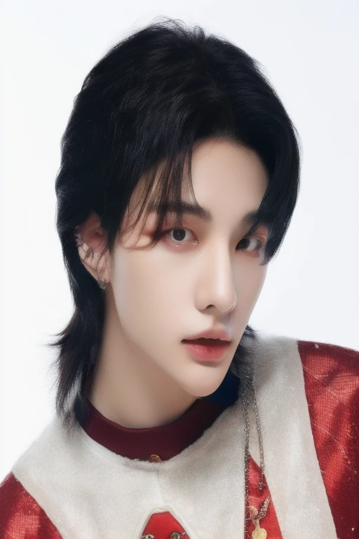 un primer plano de una persona vestida con uniforme y una camisa roja, Cai Xu Kun, esojun chengt, Jung Jaehyun, jinyoung shin, sha xi, steven jung, jin shan, eso, young pale angel, Bian Luan, hyung tae, Hong June Hyung, lu ji, kim taejin, inspirado por Zhang Han, bian lian, hyunjin, Hwang Hyunjin, Stray Kids, Belleza coreana, Belleza irreal, Calidad HD