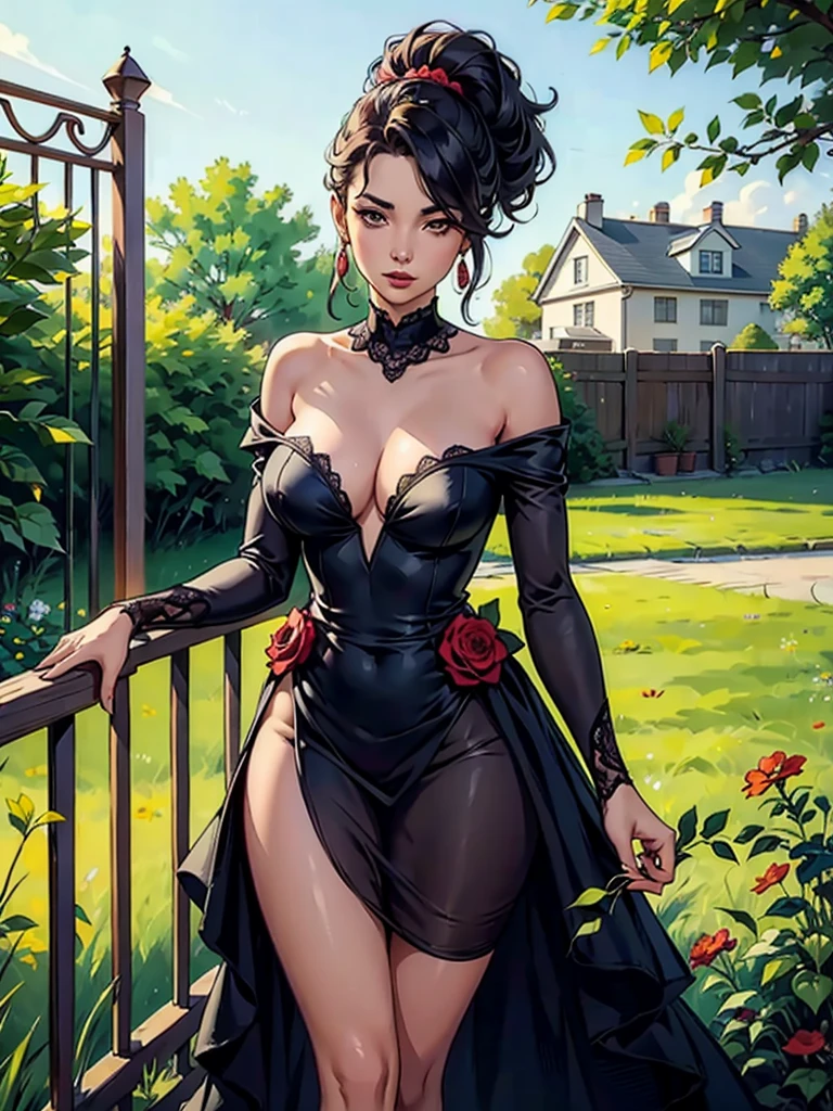 woman, fence florish dress