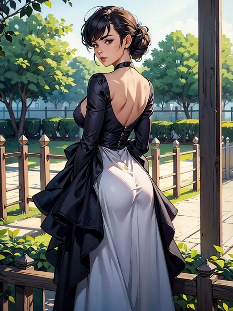 woman, fence florish dress