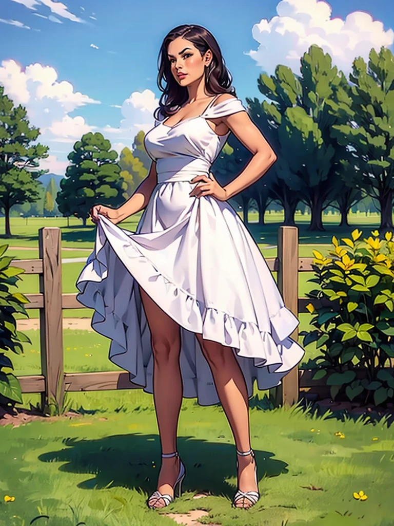 woman, fence florish dress