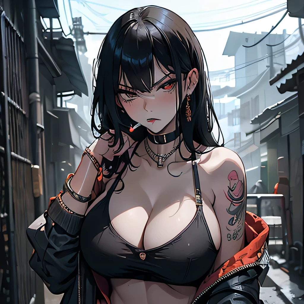Hot girl, baddie, off shoulder, staring, glaring, shin raised up high, bad attitude, mean girl, dare, angry, hate, crazy, hot, slut, whore, smoking, sexy, cleavage, sensual, slutty, sultry, attractive, big breast, tattoo, e girl