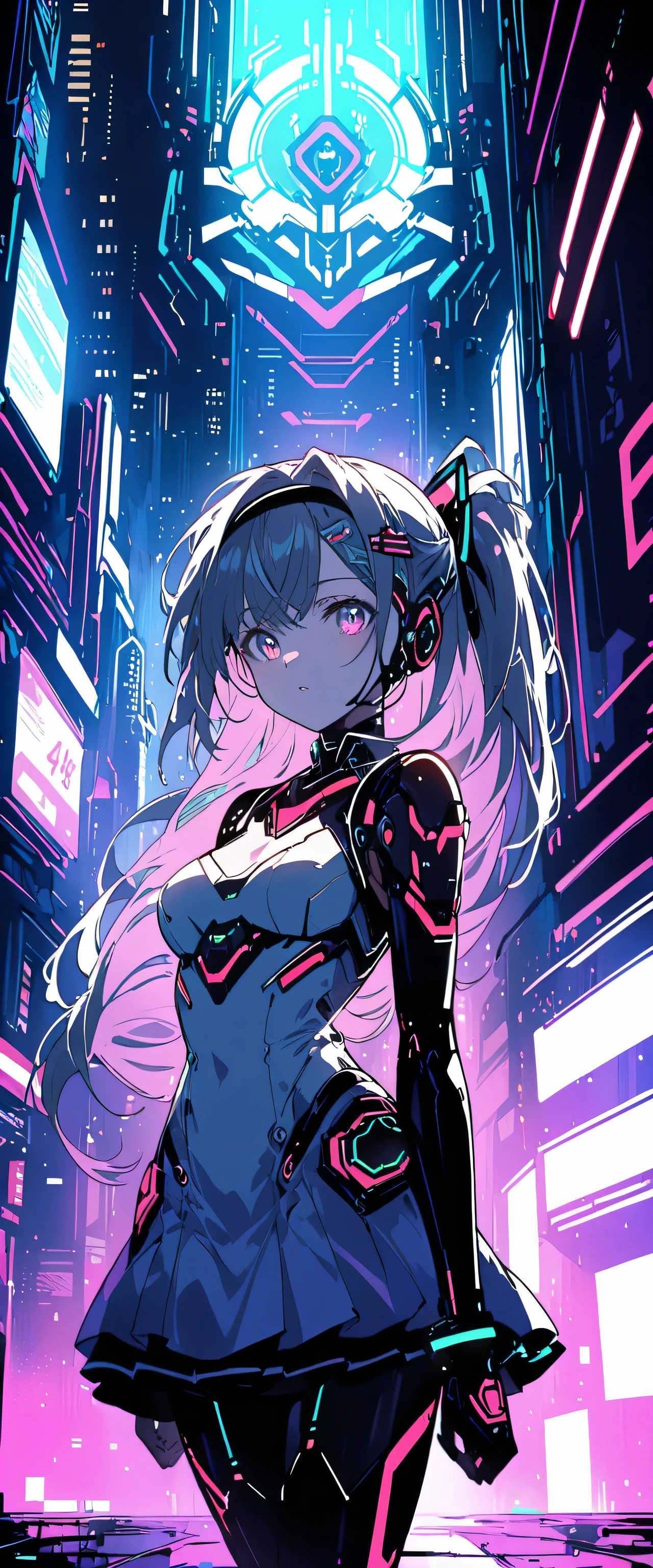 Anime girl wearing a dress and headband standing in front of a building, digital cyberpunk anime art, Digital Cyberpunk - Anime Art, anime cyberpunk art, cyberpunk anime girl, cyberpunk anime girl mech, anime style 4k, Best Anime 4K Kona-chan Wallpaper, cyber high school girl, cyberpunk anime art, portrait anime space cadet girl, future anime girl, Dreamy cyberpunk girl