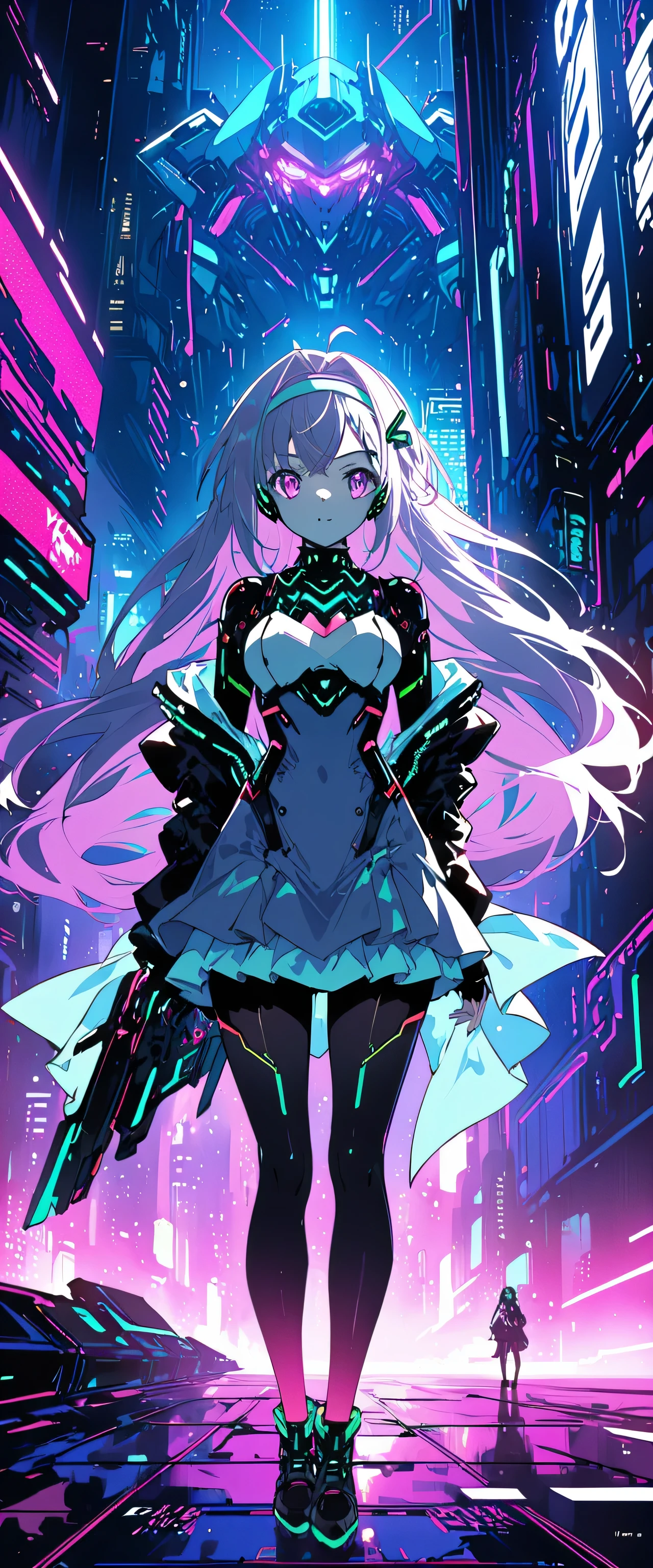 Anime girl wearing a dress and headband standing in front of a building, digital cyberpunk anime art, Digital Cyberpunk - Anime Art, anime cyberpunk art, cyberpunk anime girl, cyberpunk anime girl mech, anime style 4k, Best Anime 4K Kona-chan Wallpaper, cyber high school girl, cyberpunk anime art, portrait anime space cadet girl, future anime girl, Dreamy cyberpunk girl