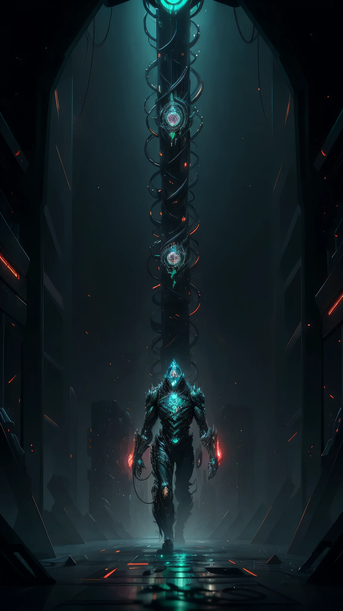 In the heart of the Quantum Realm lies a place of horror, where mechanical biomorphism reigns supreme. This intricately detailed and maximalist perfect illustration comes alive with the scream-inducing art of horror. The place is shrouded in an eerie silence, broken only by the ticking and grinding of gears.
The construction is a twisted maze of metal veins that snake through the dark, pulsating space. The mechanical organs breathe and pulse with an unnatural life, casting eldritch shadows that dance upon the cold, metallic walls. The organic matter has been absorbed and transformed, resulting in grotesque and malevolent forms.
Each line, each