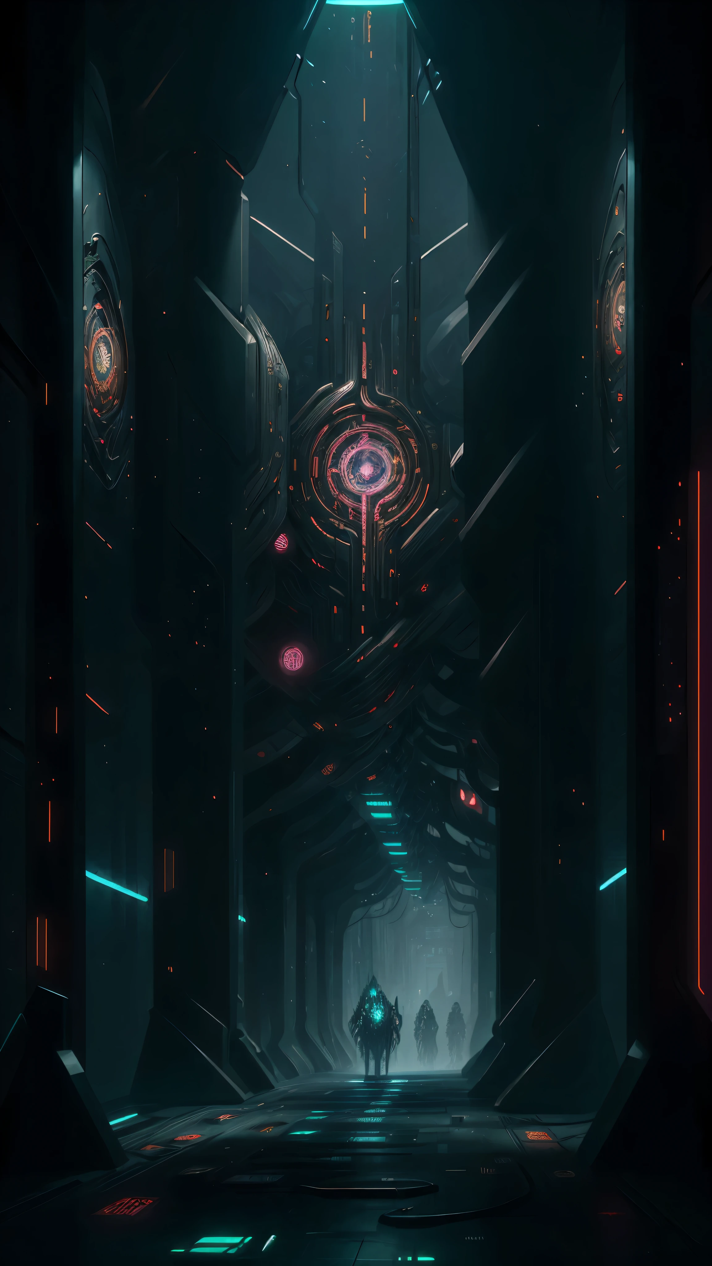 In the heart of the Quantum Realm lies a place of horror, where mechanical biomorphism reigns supreme. This intricately detailed and maximalist perfect illustration comes alive with the scream-inducing art of horror. The place is shrouded in an eerie silence, broken only by the ticking and grinding of gears.

The construction is a twisted maze of metal veins that snake through the dark, pulsating space. The mechanical organs breathe and pulse with an unnatural life, casting eldritch shadows that dance upon the cold, metallic walls. The organic matter has been absorbed and transformed, resulting in grotesque and malevolent forms.

Each line, each