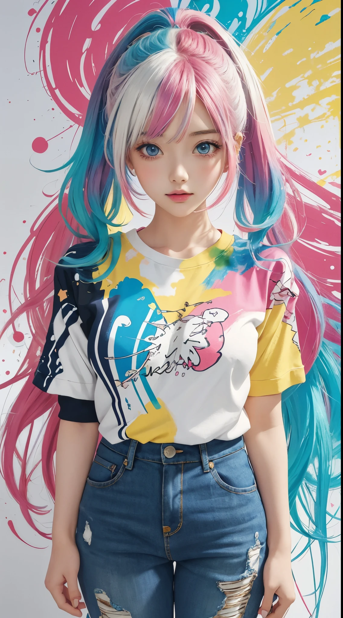Painting of a woman with colorful hair and white shirt, Colorful]”, anime colours, Colorful!!, style of anime4 K, Colorful, 2 d anime style, decora inspired illustrations, anime art style, Colorful!!!, anime style art, Anime art wallpaper 4k, Anime art wallpaper 4 K, Anime style artwork, colored manga art, Colorful!, Anime art style