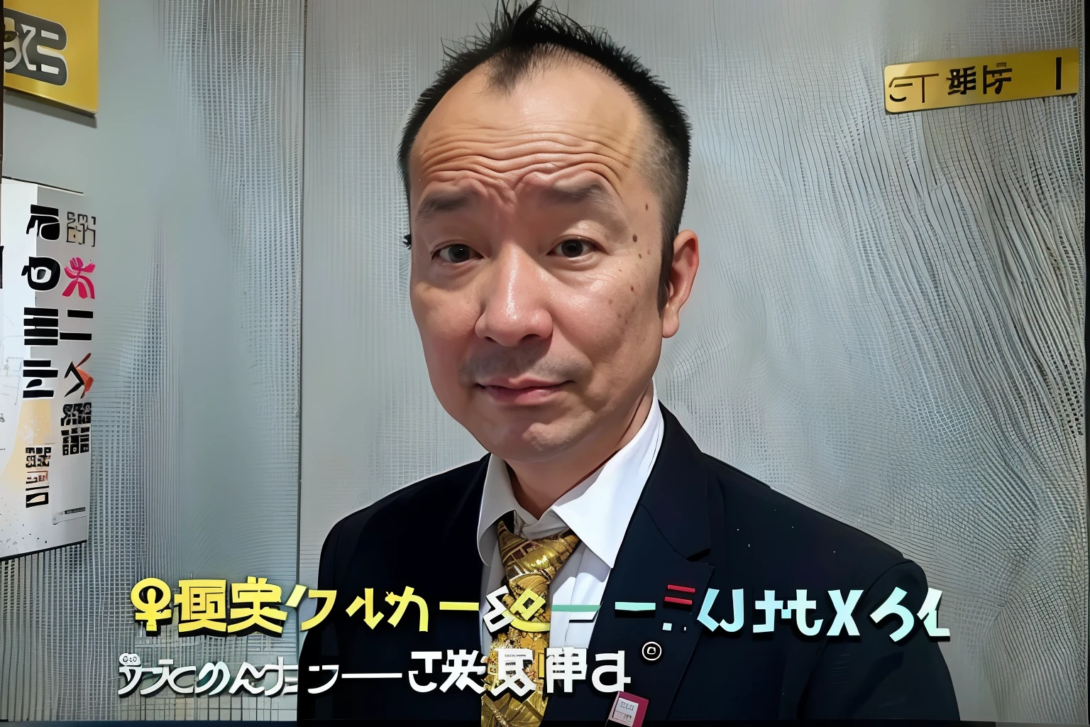 A man wearing a suit and tie appeared on the television screen..々new image, hiromasa ogura, threatened Hideo, eichiro oda, this, he threatened to hide, Satoshi, masahiro this, junichi oda, shinkiro toshiaki mori, shinya tsukamoto, Asano Inoi, oyama kojima
