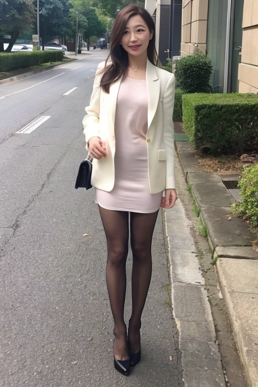 Beauty、whole body、35 years old、long hair、outside、pantyhose、clothes、high heels