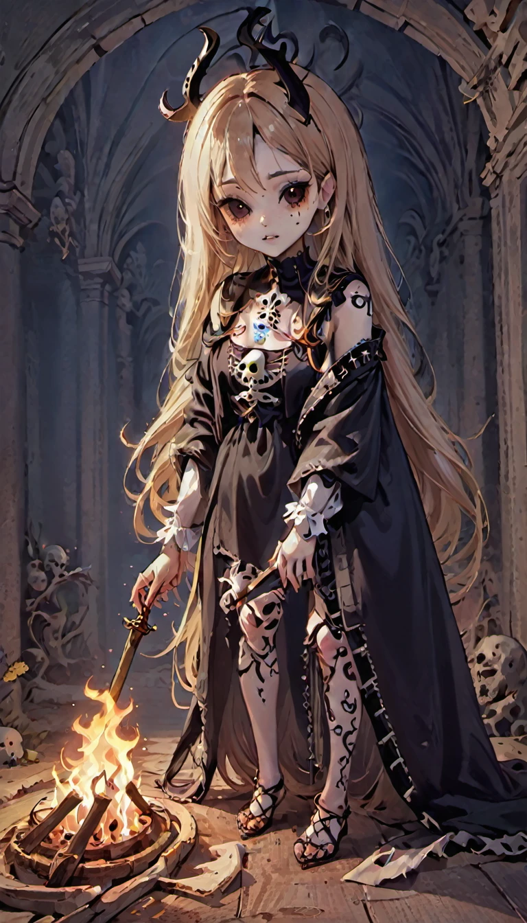 Chica sosteniendo un esqueleto y una calavera en sus manos.,  calavera retrato mujer, bruja mecanica, chica anime otome gothic, Google en pixiv artstation, gweiz pixiv art station, beautiful necromancer girl, arte de anime digital detallado, Kushart Krenz Arte Clave Femenino, arte detallado del personaje 