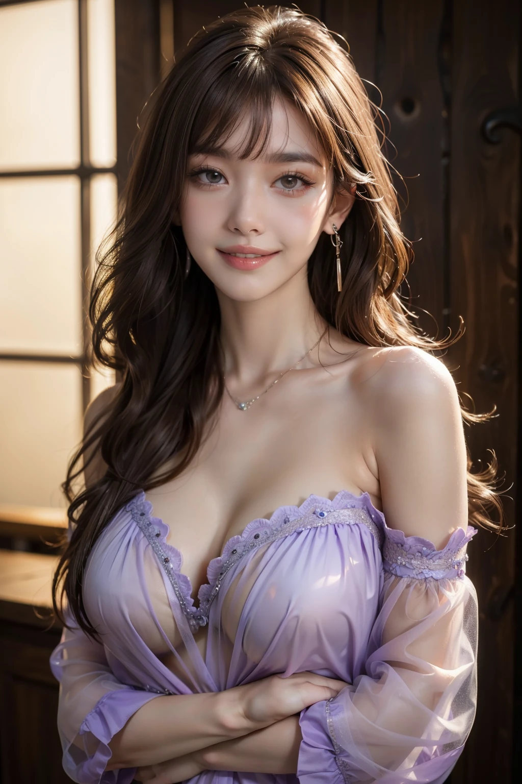 1woman, extremely beautiful, (Best Quality:1.4), (Ultra-detailed), (Ultra realistic, photo-realistic:1.37), (extremely detailed beautiful face), Amazing face and eyes, Brown hair, Brown eyes, (lace costume with wide open chest:1.1), (Beautiful breasts:1.2), (super luxurious accessories), extremely detailed CG unified 8k wallpaper, raw photos, professional photograpy, cinematic lighting, sitting, spread legs wide open, (no panties:1.45), Beach, counter drink bar, refreshing emerald green sea, palm trees, (beautiful sunset sea), (iridescent:1.5),