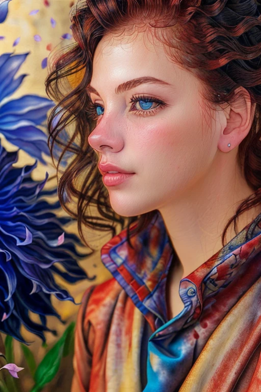 (highest quality,4k,8K,High resolution,masterpiece:1.2),Super detailed,(realistic,photorealistic,photo-realistic:1.37),Enjoy the tides,sway,split color hair,Wind,falling petals,stained glass Window,For praise,intricate details,Eclectic,2D,line drawing,watercolor,ink watercolor,random colored hair,super long hair,wavy,1 girl,antique,flowers,old