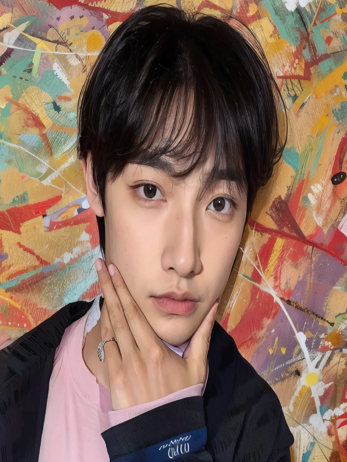 imagem arafada de um jovem com gravata e camisa rosa, Jinyoung Shin, Retrato de Jossi do Blackpink, cai xukun, Kim Doyoung, Jungkook, hyung tae, taejune kim, Yanjun Chengt, Hong junho hyung, kpop idol portrait, 1 de 7 anos, rosto magro, inspirado em Yanjun Cheng