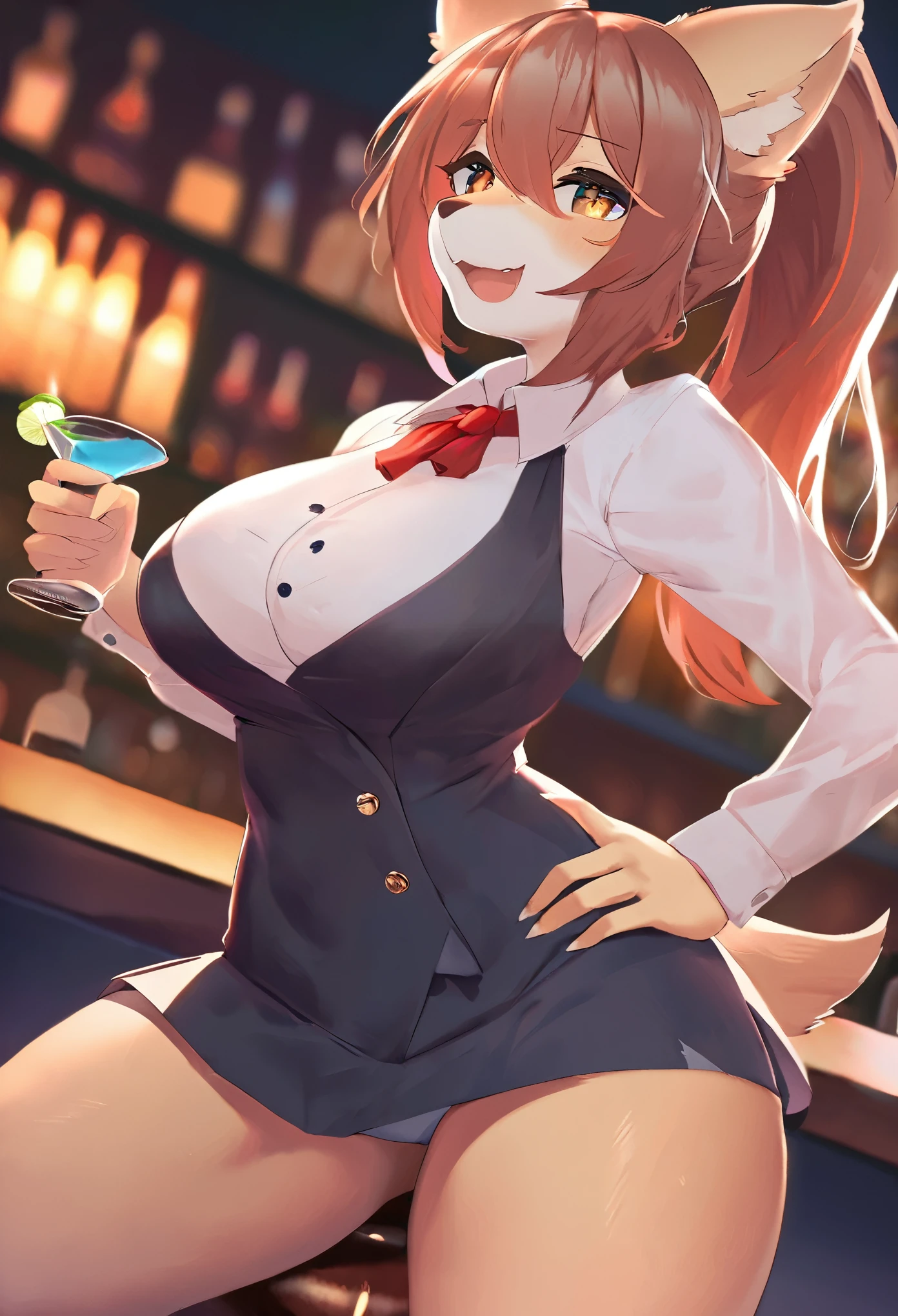 top quality, best quality, High-quality illustrations, masterpiece, super high resolution, detailed background, bartender, bar, cocktail, absurdres(1girl, kemono, furry anthro)perfect anatomy, expression, good lighting, cinematic shadow, dynamic angle,