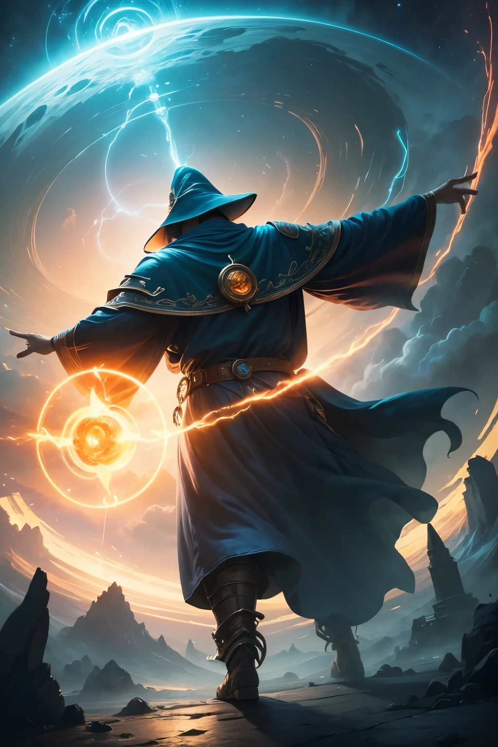 ((Best quality)), ((masterpiece)), ((realistic cartoon)) : protection circles, wizards summoning a dome of energy,mana outburst,electric magical energy. 
View from low angle, scenic, masterpiece,mtg art,magic the gathering art.