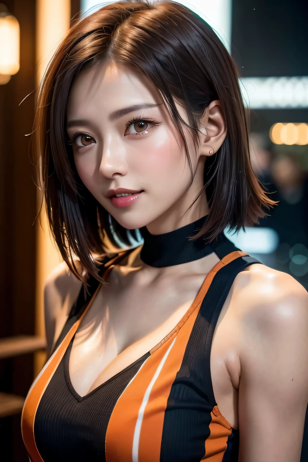 (Transparent and revealing clothing:1.3, ),(Cyberpunk cute soldier:1.3),(((cyberpunk suit))), open jacket,(Run through the jungle.:1.3),(((Colorful short hair with shiny light brown and orange stripes on the nape))),(((messy hair))),perfect round face,Cute eyes,cute smile,A cheerful smile that makes the viewer happy,big breasts,Emphasize the chest,Perfect body curves,beautiful clavicle、
wet hair,wet face,wet body,wet skin,wet costume,
Detailed clothing features,Detailed hair features,detailed facial features,look at camera,(dynamic angle),(dynamic and sexy pose),cinematic light,(muste piece,highest quality,Ultra-high resolution output images,Depth of the bounds written,intricate details,Make the subject three-dimensional with the contrast of light and shadow,) ,digital illustration,Single-lens reflex camera, (Photoreal:1.3),(8K quality,Anatomically correct facial structure,),(sea art 2 mode:1.3),(Image Mode Ultra HD,)