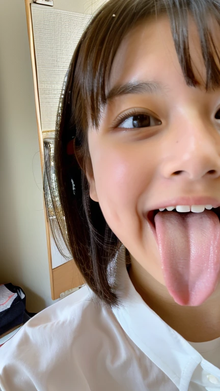 4k、realistic depiction、beautiful image quality、Japanese、beautiful girl、8-year-old、primary school student、女子primary school student、mouth、baby face、主にmouthを大きく描きます、mouthを画面の主要部分として描画します、look up、大きく開いたmouth、tongue、長いtongue、tongueをmouthから出す、mouthの中が見える、mouthを開けて喉を見せてください、Throat is visible、mouthの中が見える、ヌルヌルのtongue、Plenty of saliva、綺麗なtongue、汚れたtongue、臭いtongue、