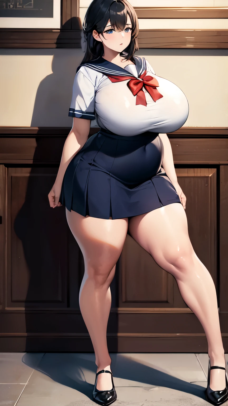 Huge breasts, Big Hips,full body shot, Mature mother, Whipping the lower body, plump thighs, Calf, Seductive mature woman, Perfect body, Plus Size Model,high school girl,Sailor suit, The skirt is short,Mature woman wearing Sailor suit,