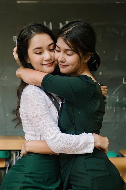 A teacher hugs each other.