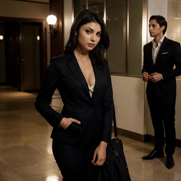 Morena Baccarin dressed in a blazer and dress pants