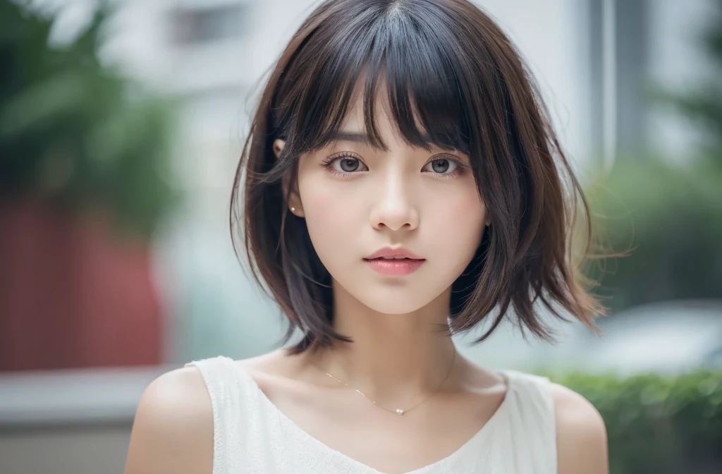 a close up of a woman with layered bob hair wearing a white dress, artwork in the style of guweiz, soft portrait shot 8 k, inspired by Yanjun Cheng, guweiz, kawaii realistic portrait, lalisa manobal, beautiful anime portrait, ethereal beauty, 8k artgerm bokeh, yanjun chengt, portrait of female korean idol