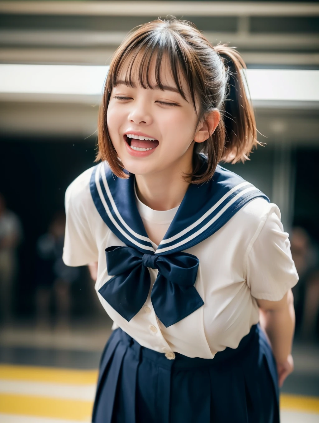 (beautiful),(19 years old:1.3),(embarrassing:1.5),(In 8K),(buckshot),Cute girls in the Japan,born,Portrait,Photoreal,超A high resolution,highest quality,Natural light,(ray tracing:1.2),
The break is
(big breasts:1.3), Big breasts, flowing sweat, narrow shoulders,(Escalators in subway stations), See through, (plump body:1.4),(shortcut:lower the bangs:floating hair:brown hair), embarrassing from,, high school, sailor suit, loafers, white short socks, from below, high school, Panty Shot Skirt, sealing, throw,
break
(natural skin texture,fine skin, hyper realism,Super sharpness),intricate details,Depth of the bounds written,smile,(blush), break,(Angle from above:1.5)、terrified, despairing, ((Close your eyes and pant heavily:1.2))、Ecstatic face、Climax expression、Look up、Looking to sky、endure hard:1.5)), Clenching teeth、The whole body is shown, cum on face