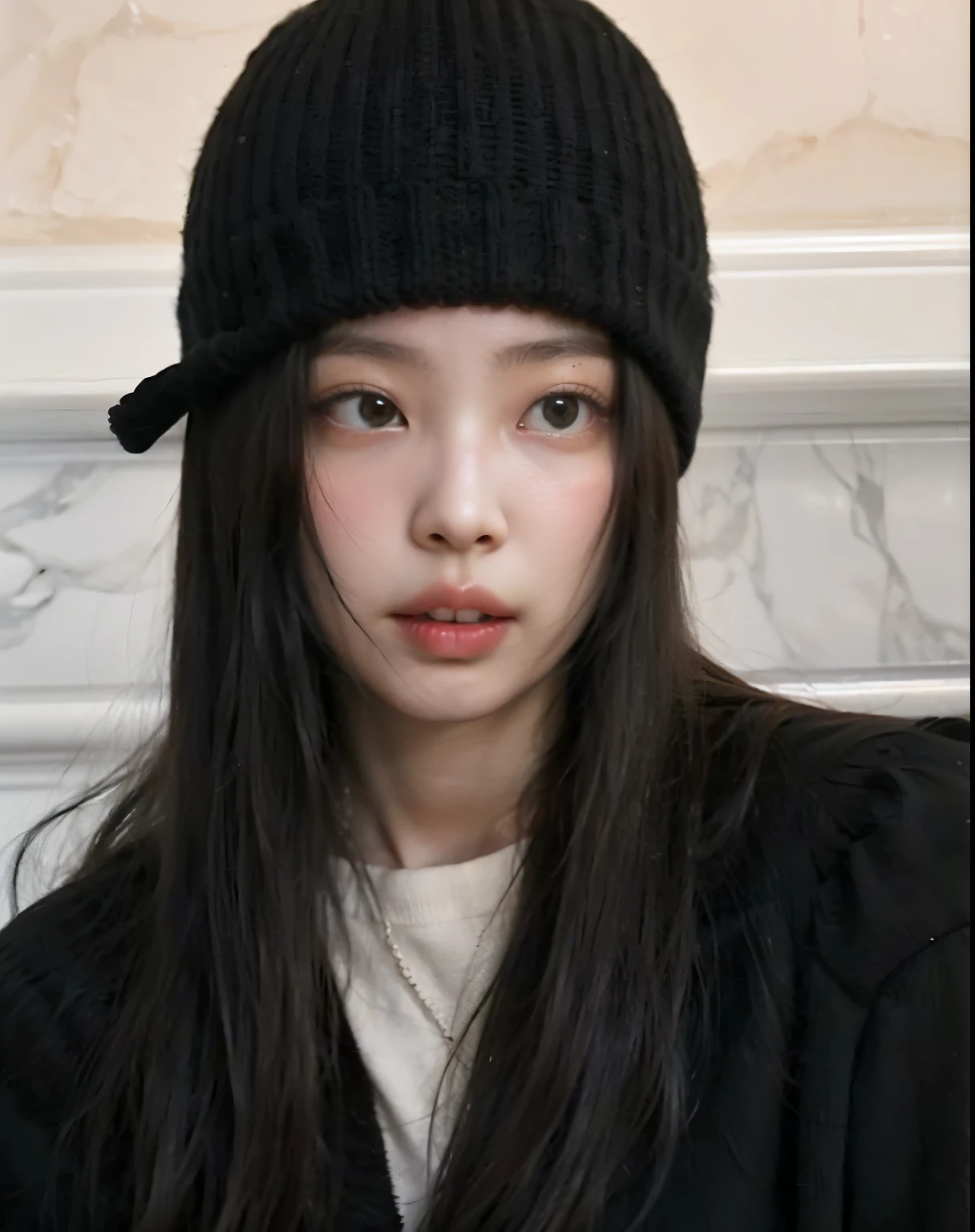 una mujer que llevaba un sombrero negro con un lazo, jennie rosa negro, jossi de blackpink, cruel korean gothic girl, ulzzang, pale korean adorable face, kim doyoung, portrait of jossi de blackpink, con gorro negro en la cabeza, joven y adorable rostro coreano, Gongbi, Young cute pale asian face, Jaeyeon Nam, muchacha coreana