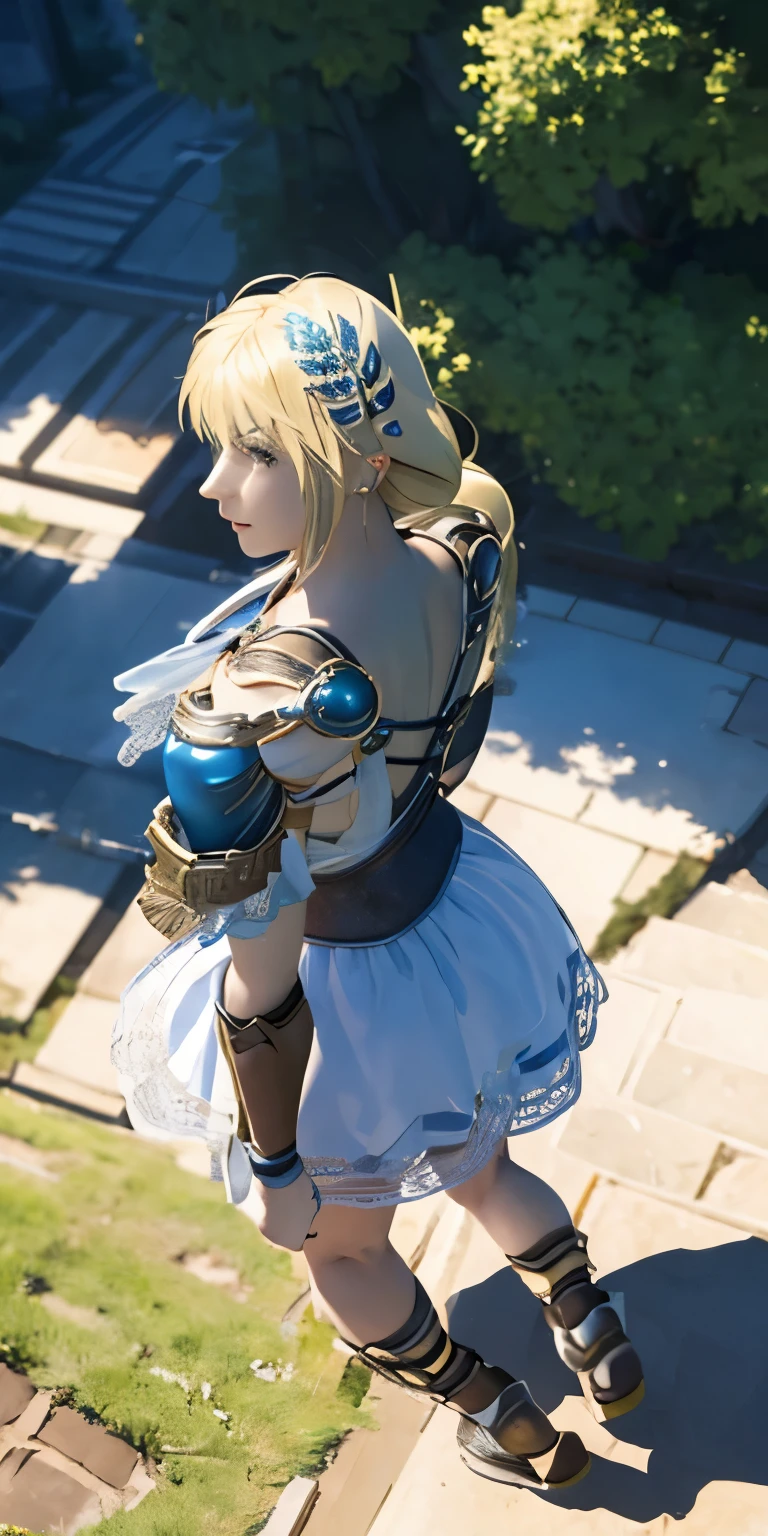 (masterpiece, best quality:1.3), Sophitia Alexandra, Soul Calibur, (from above:1.5), 28 years old, gold hair, braid hair,